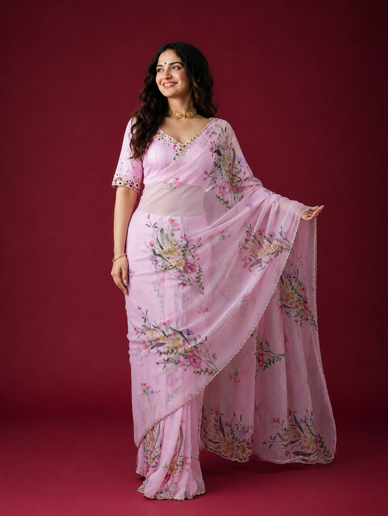Soft Tabby Silk Saree with Sequins & Katdana Handwork