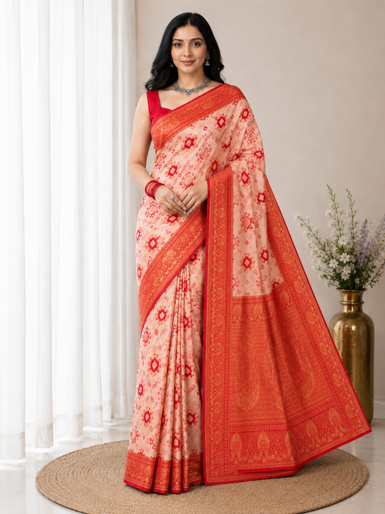 Elegant Silk Blend Saree With Traditional Zari Weaving