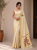 Bamboo Tissue Silk Paithani Saree with Meenakari Motifs