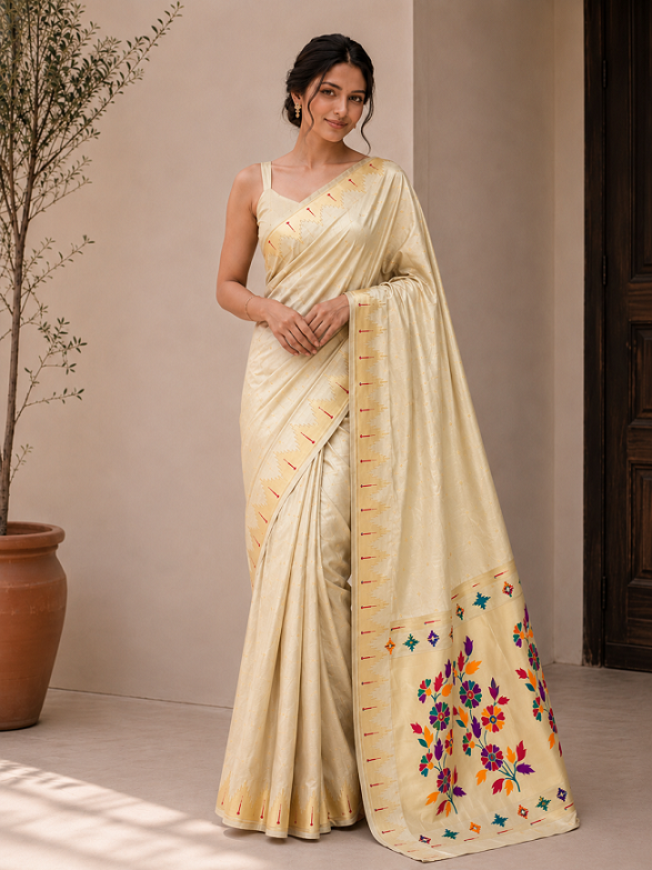 Bamboo Tissue Silk Paithani Saree with Meenakari Motifs