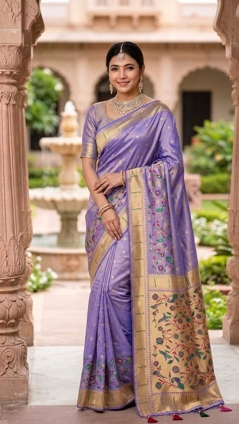 Tissue Silk Paithani Saree with Meenakari Pallu