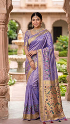 Tissue Silk Paithani Saree with Meenakari Pallu