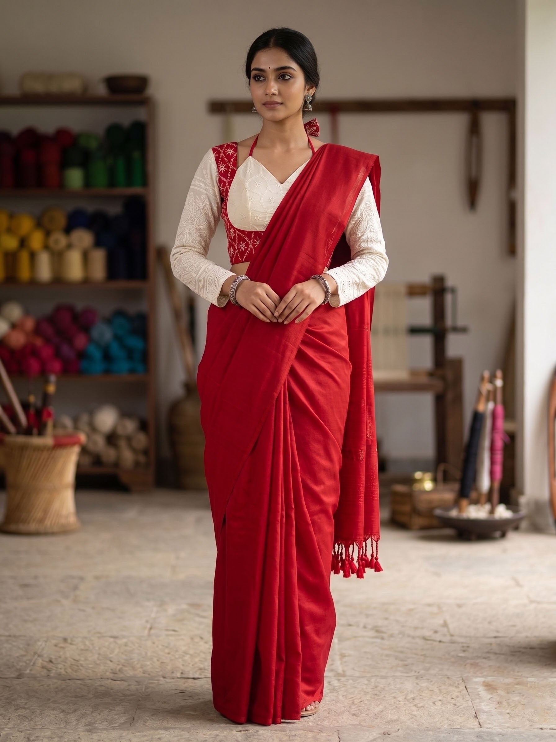 Classic Khadi Cotton Saree with Chikankari Blouse
