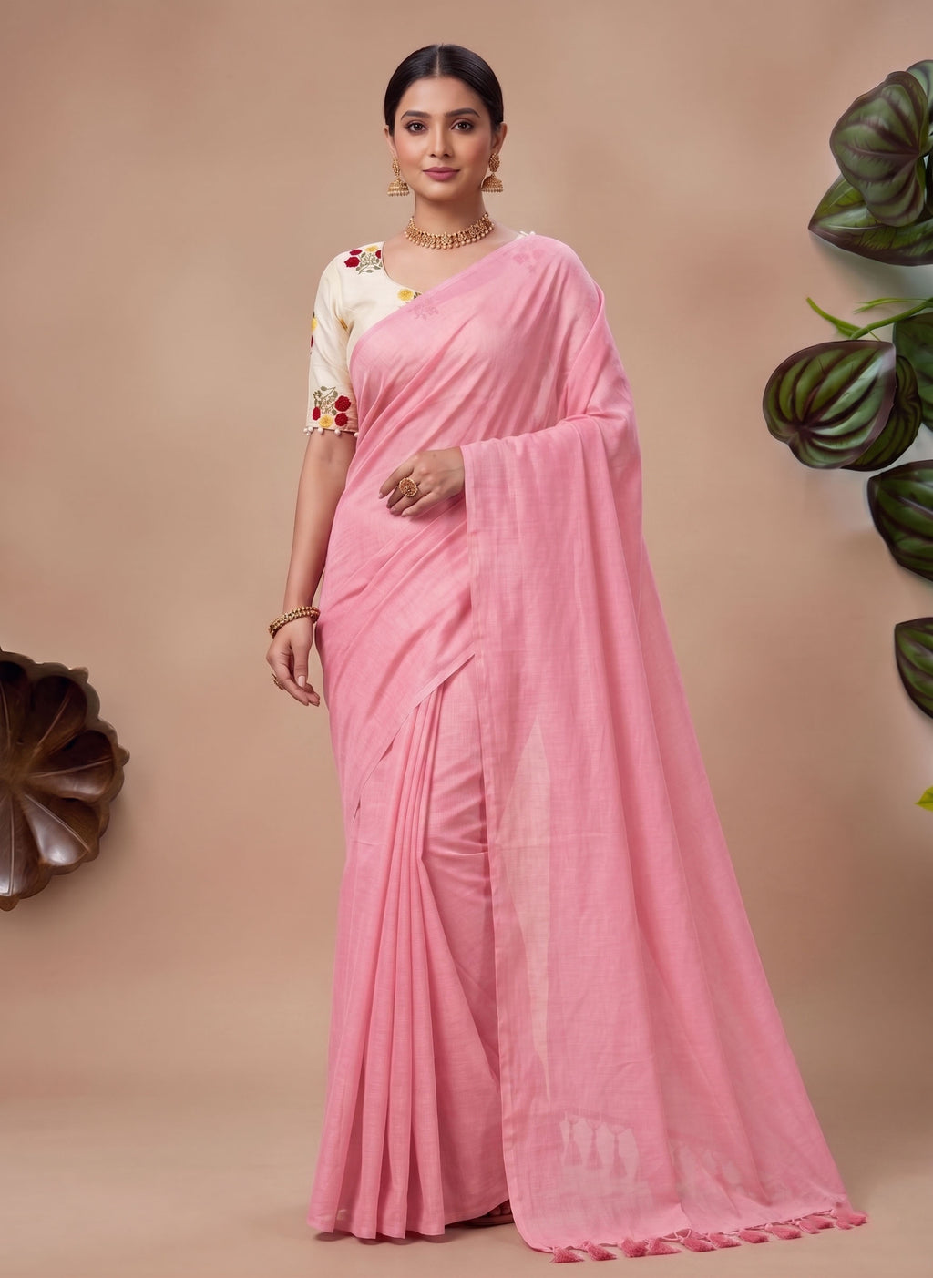 Elegant Khadi Cotton Saree with Embroidered Padded Blouse