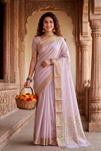 Gold Zari Linen Cotton Silk Saree