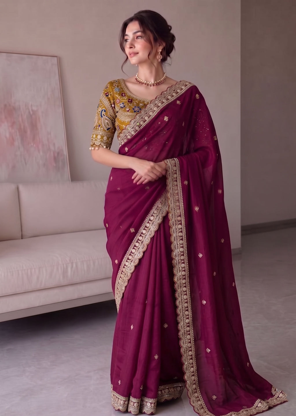 Rangoli Silk Embroidered Saree with Designer Stitched Blouse