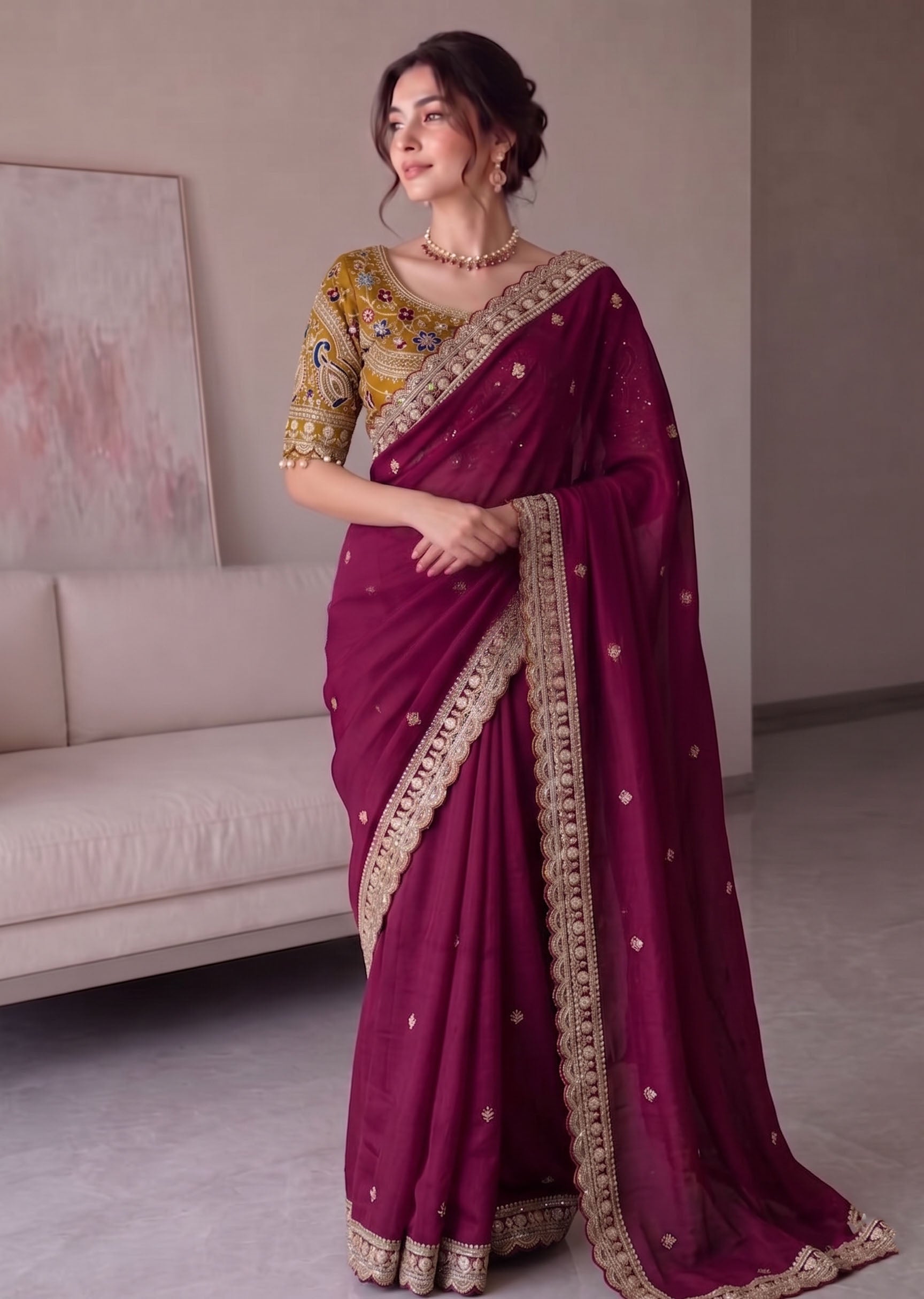 Rangoli Silk Embroidered Saree with Designer Stitched Blouse