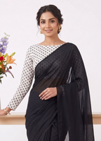 Elegant Khadi Cotton Saree with Stretchable Ajrak Print Blouse