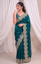Premium Fandy Chiffon Saree with Sequins Zari Work