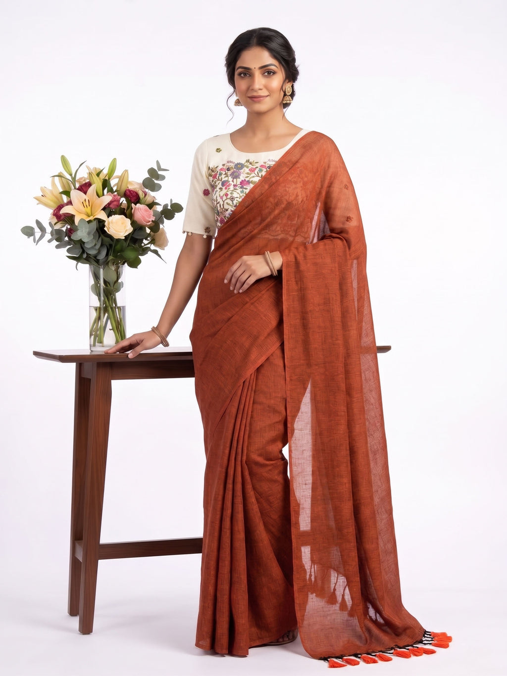 Khadi Cotton Designer Saree with Heavy Embroidered Blouse