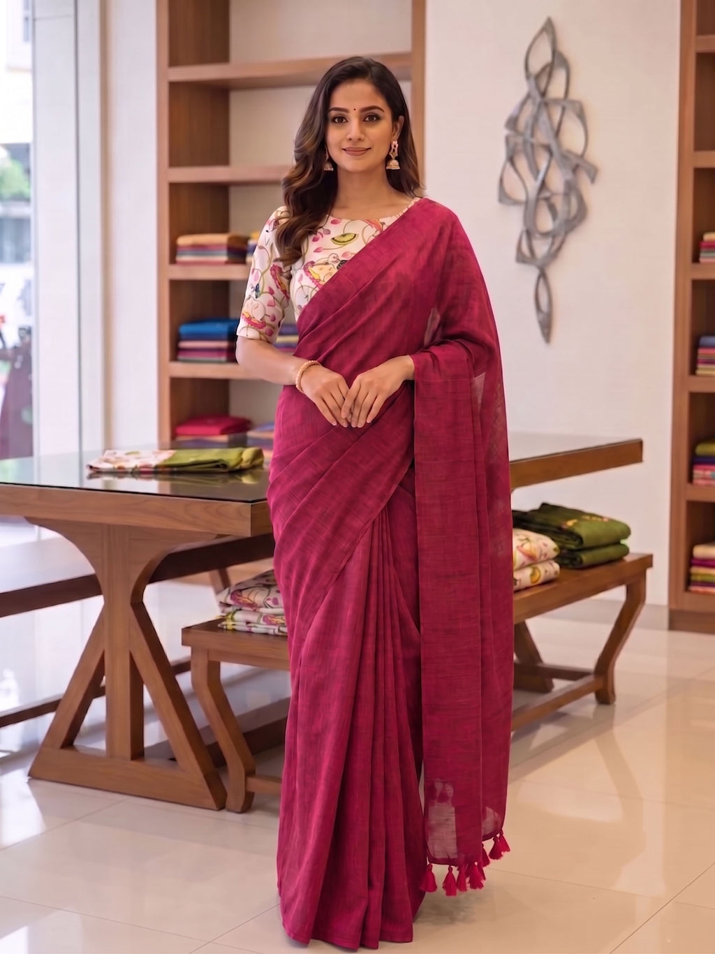 Elegant Khadi Cotton Saree with Magic Cotton Blouse