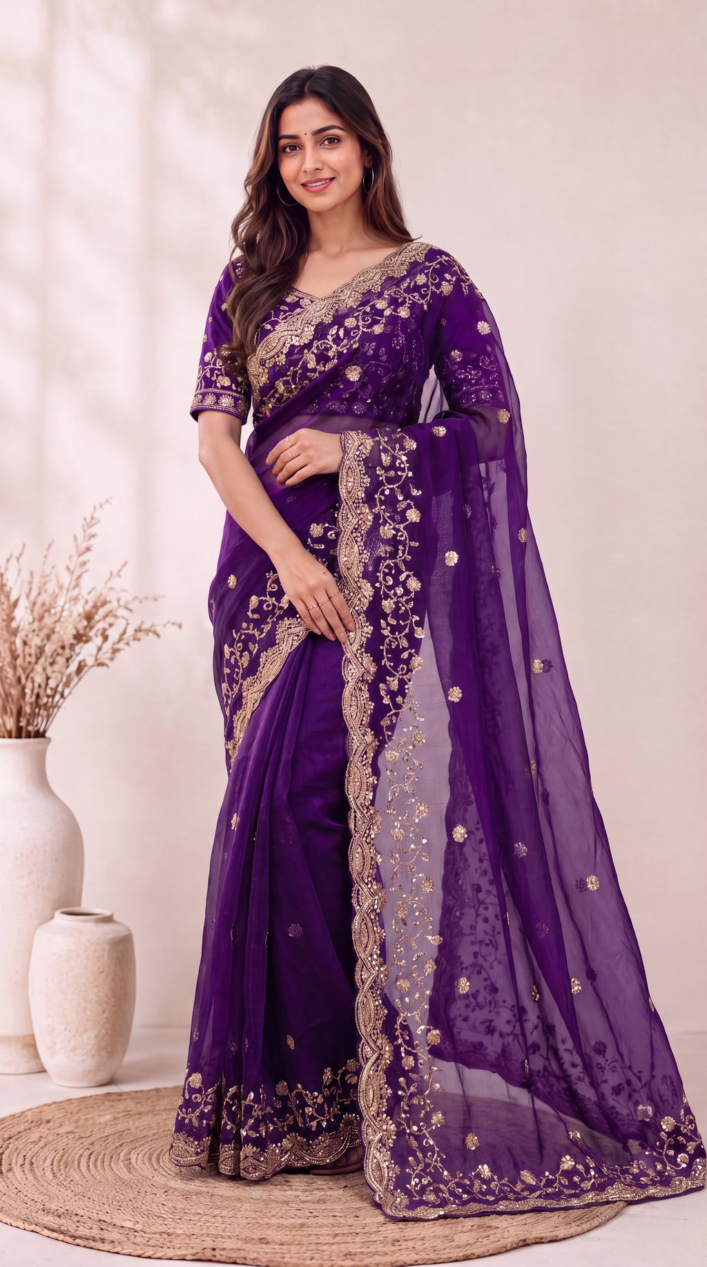 Premium Soft Fandy Satin Silk Saree with Cut Dana Work