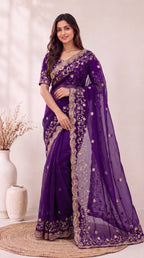 Premium Soft Fandy Satin Silk Saree with Cut Dana Work