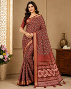 Premium Ajrakh Print Silk Blend Saree