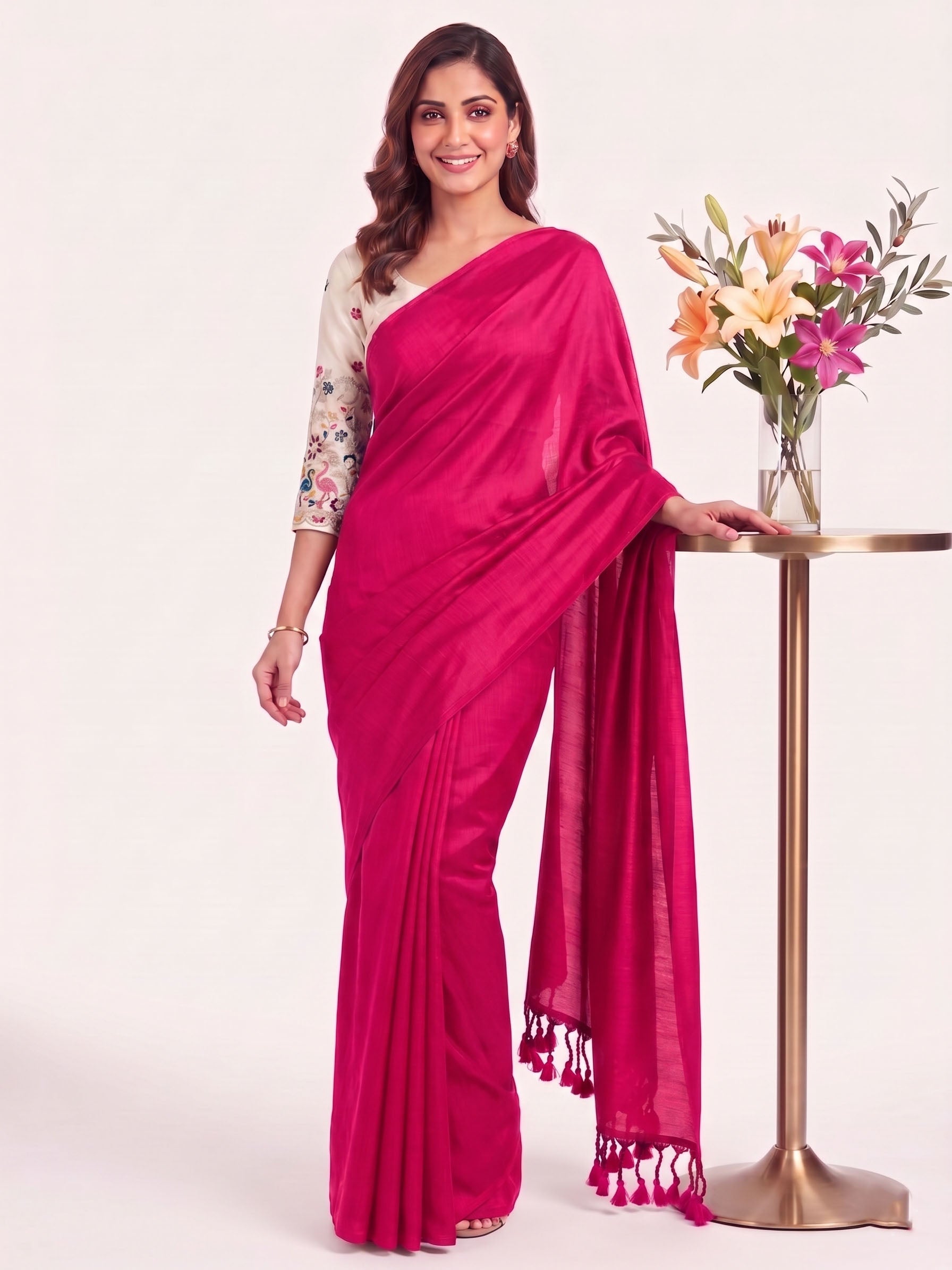 Classic Cotton Weave Saree With Stitched Blouse