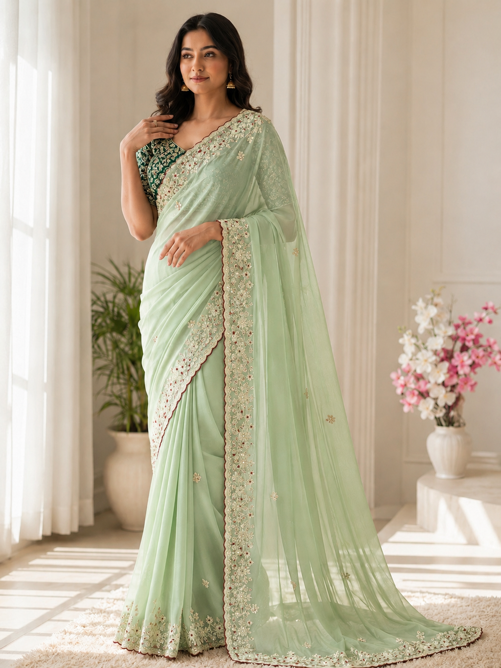 Moonlight Fandy Satin Saree with Designer Blouse
