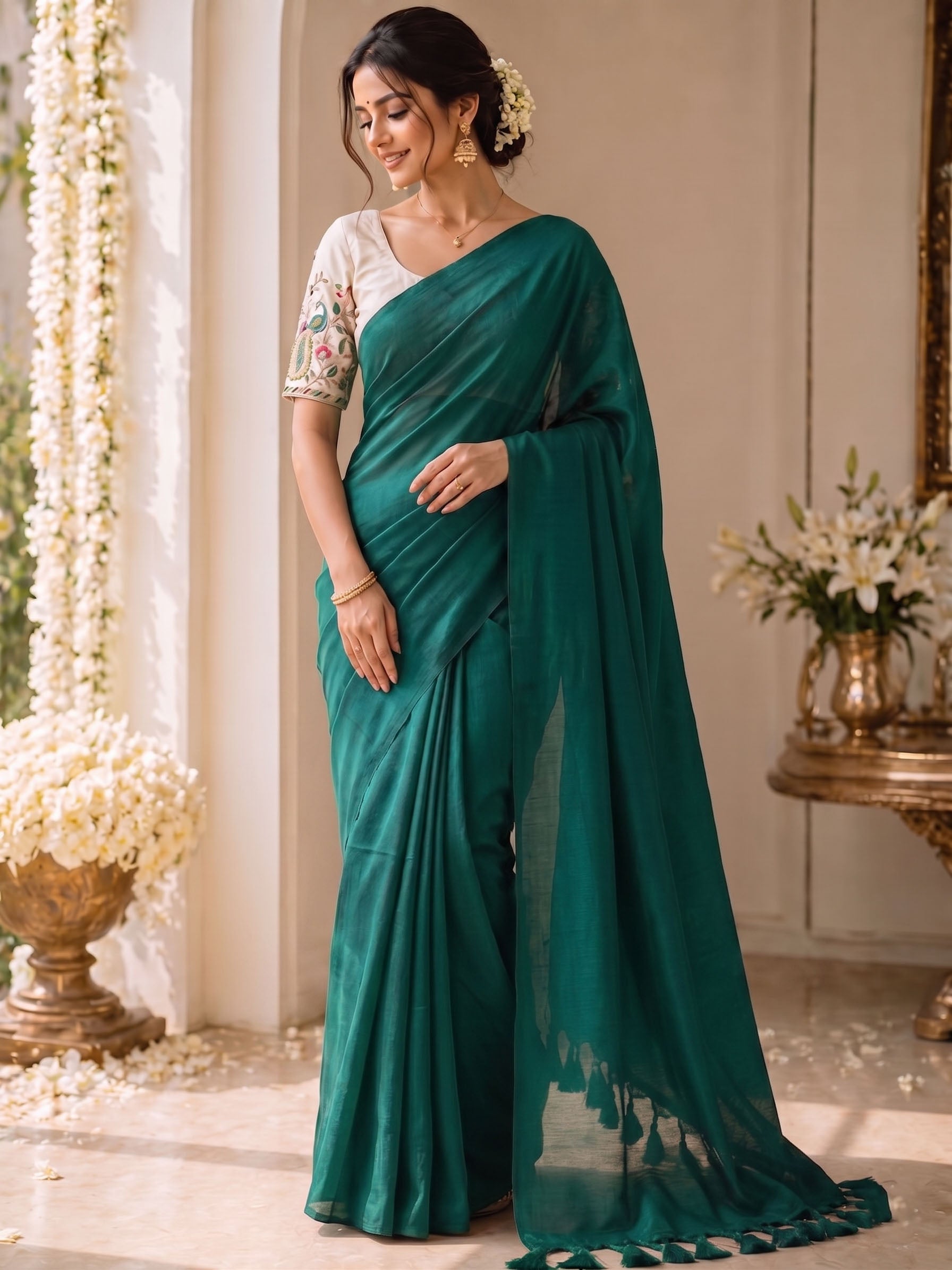 Khadi Cotton Saree with Embroidered Padded Blouse