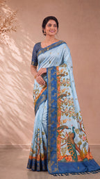 Digital Kalamkari Cotton Saree with Zari Border