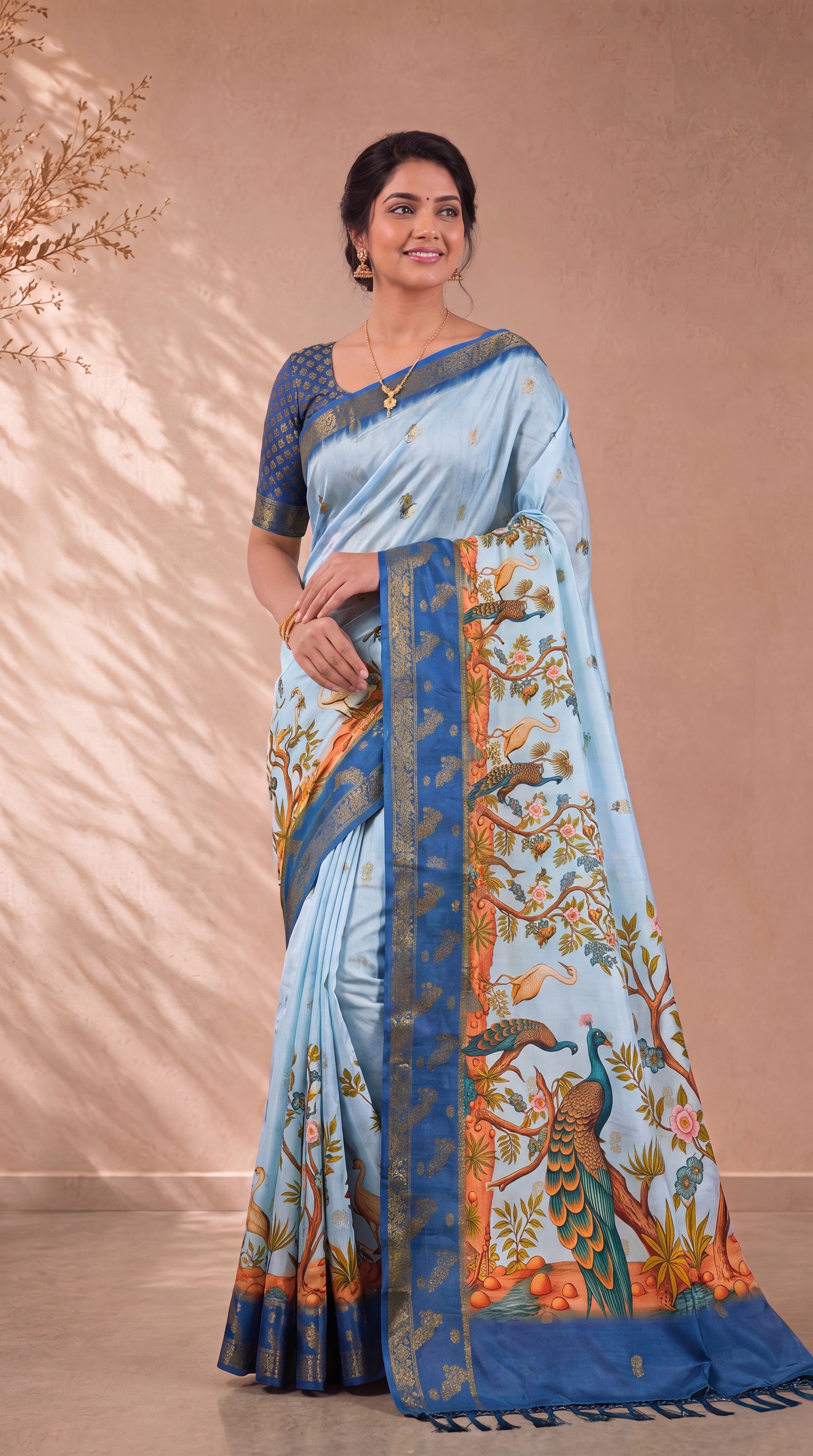 Digital Kalamkari Cotton Saree with Zari Border