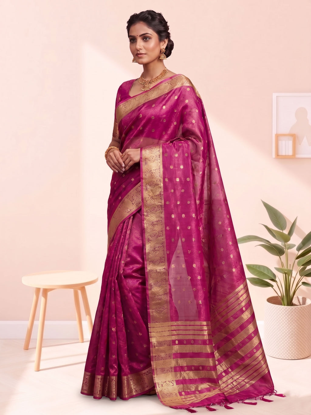 Golden Butti Khadi Shimmer Saree