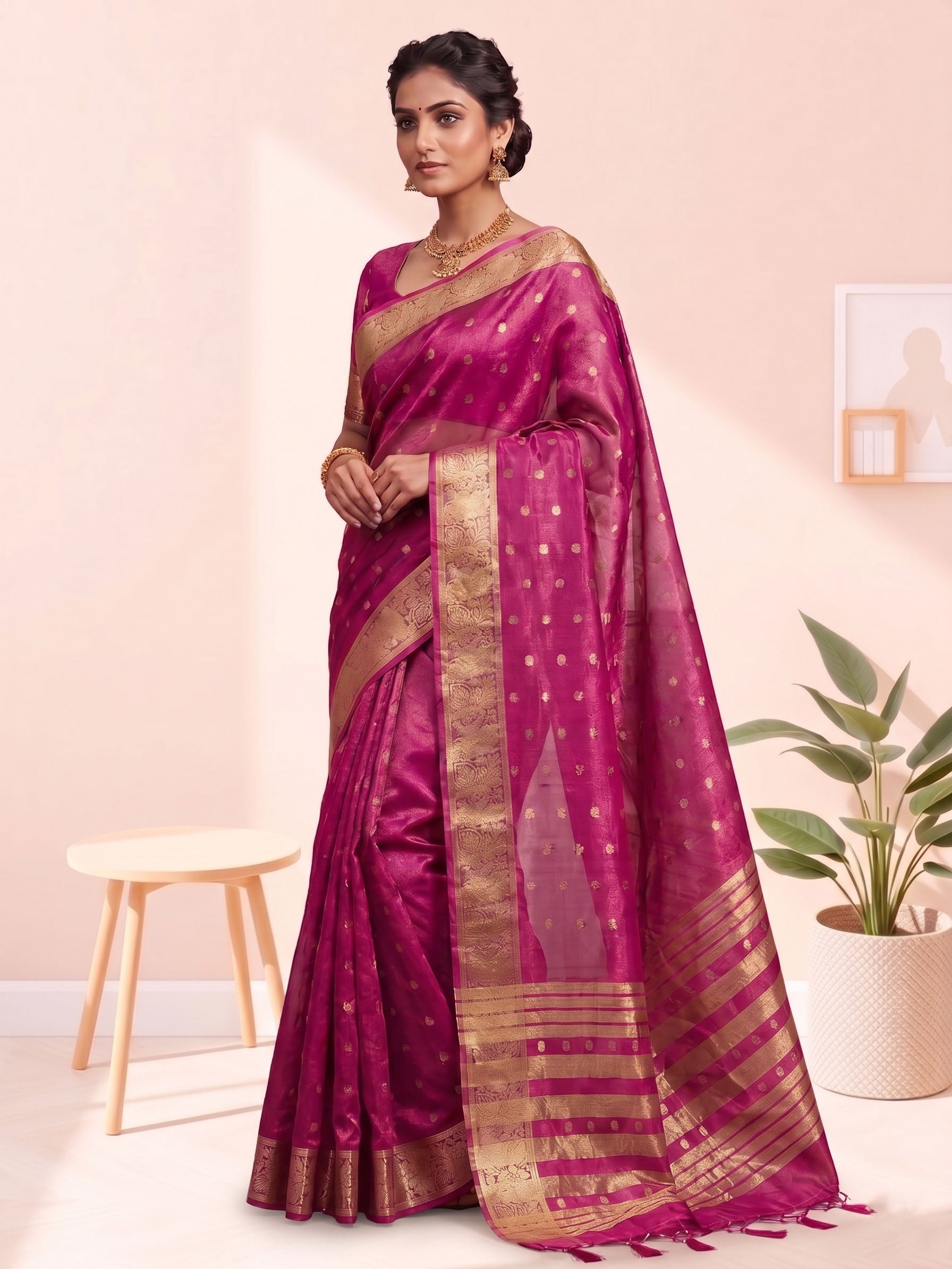 Golden Butti Khadi Shimmer Saree