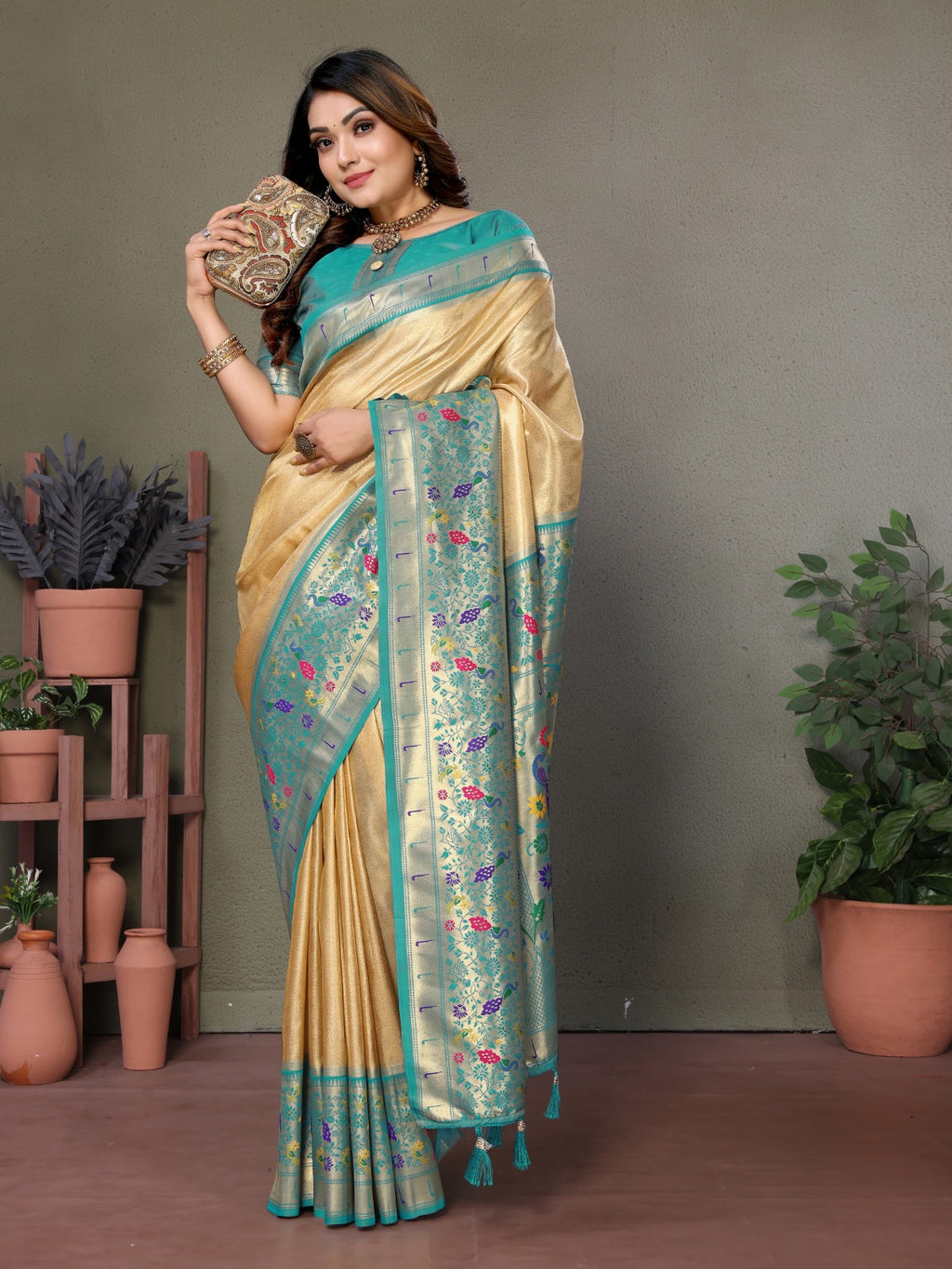 Banarasi Tissue Silk Saree with Paithani Border