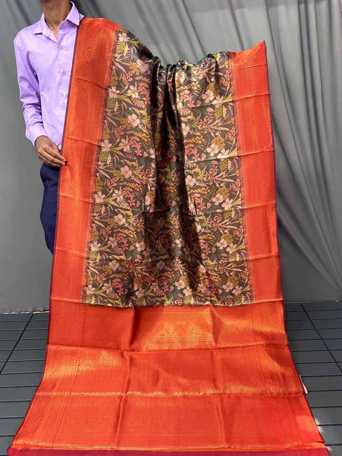 Fantastic Silk Multi With Orange Color Saree