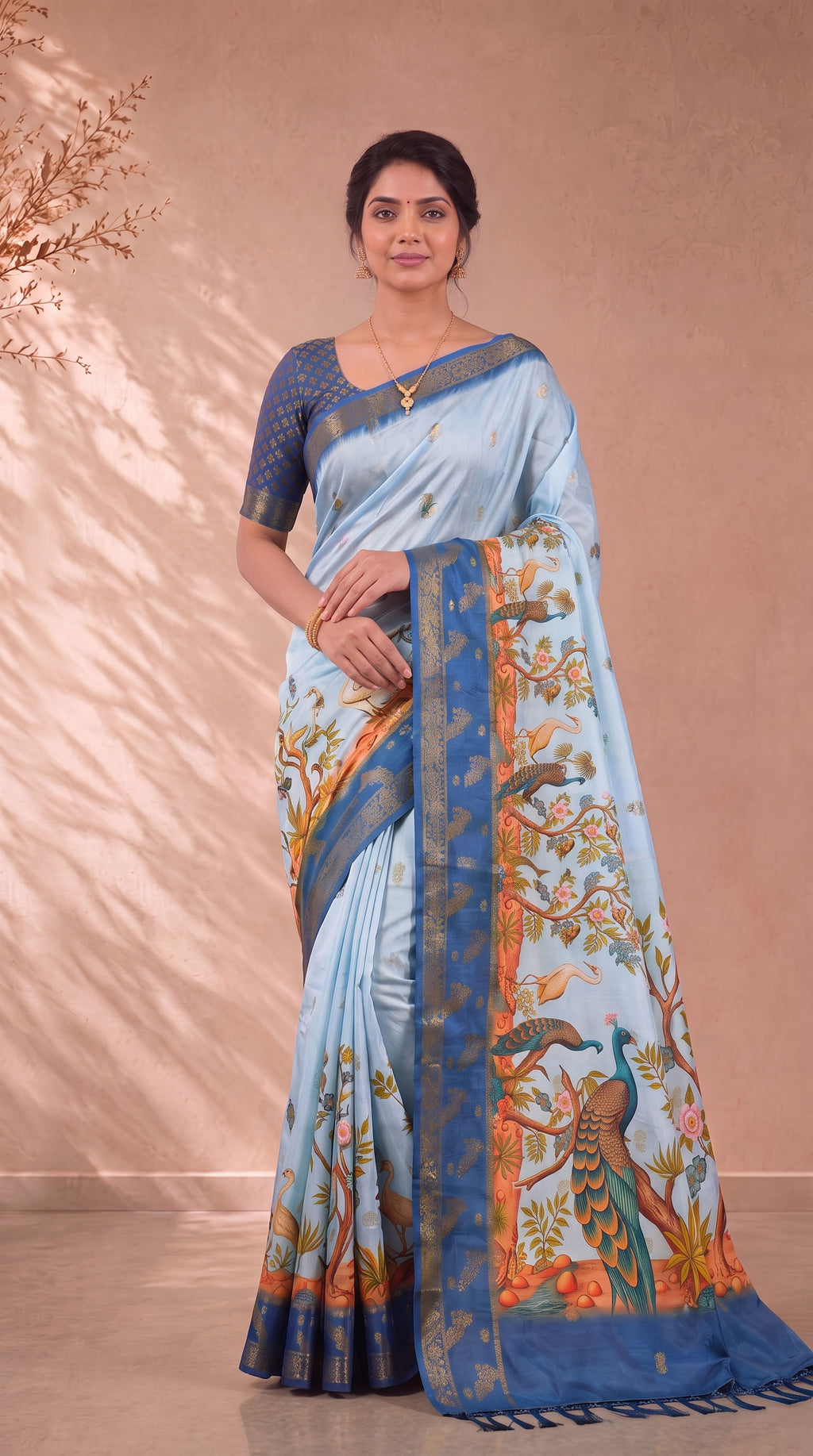 Digital Kalamkari Cotton Saree with Zari Border