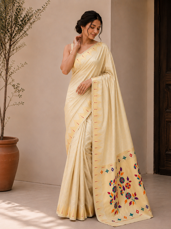 Bamboo Tissue Silk Paithani Saree with Meenakari Motifs