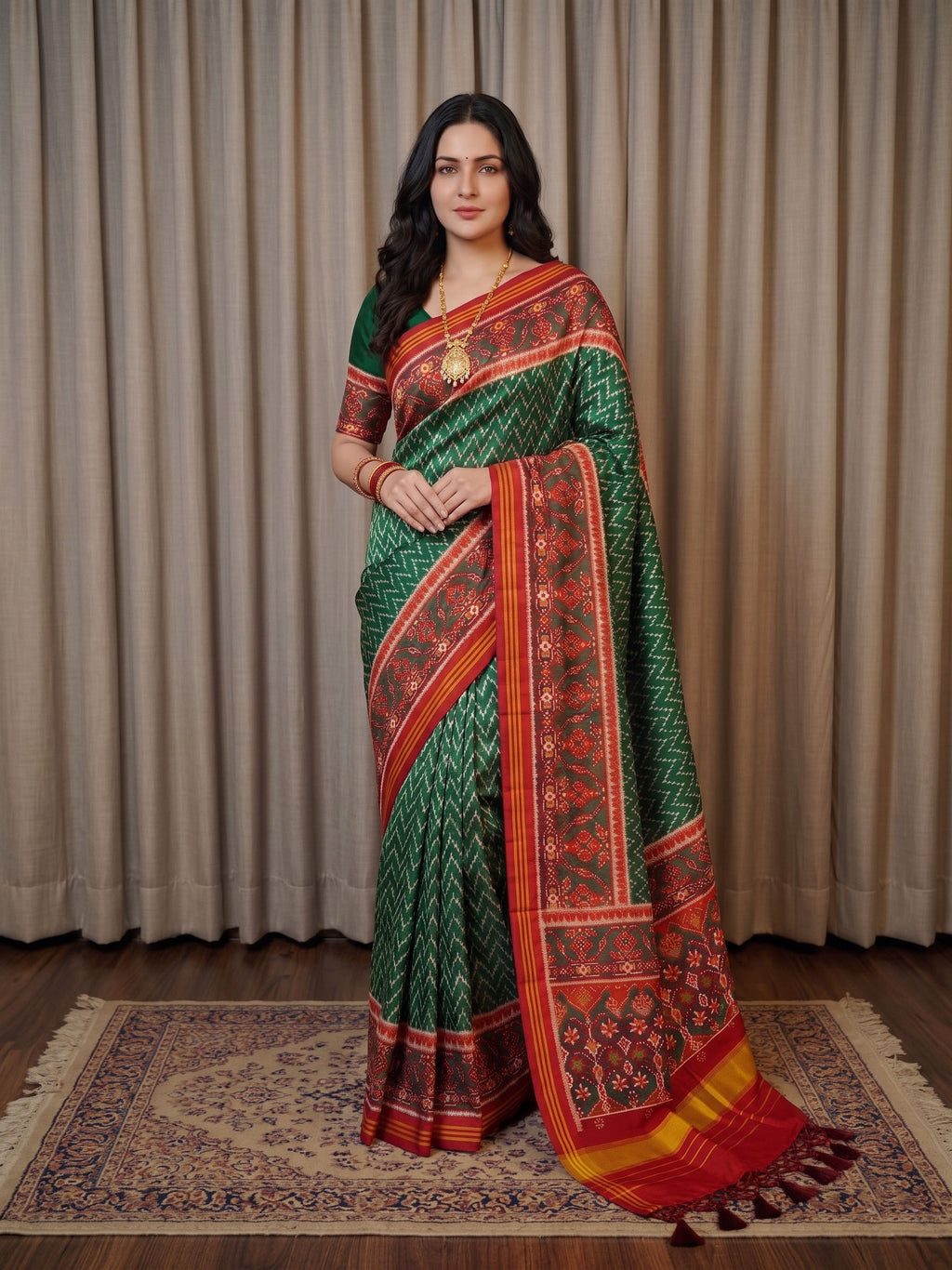 Handloom Silk Patola Saree with Lagadi Patta Border
