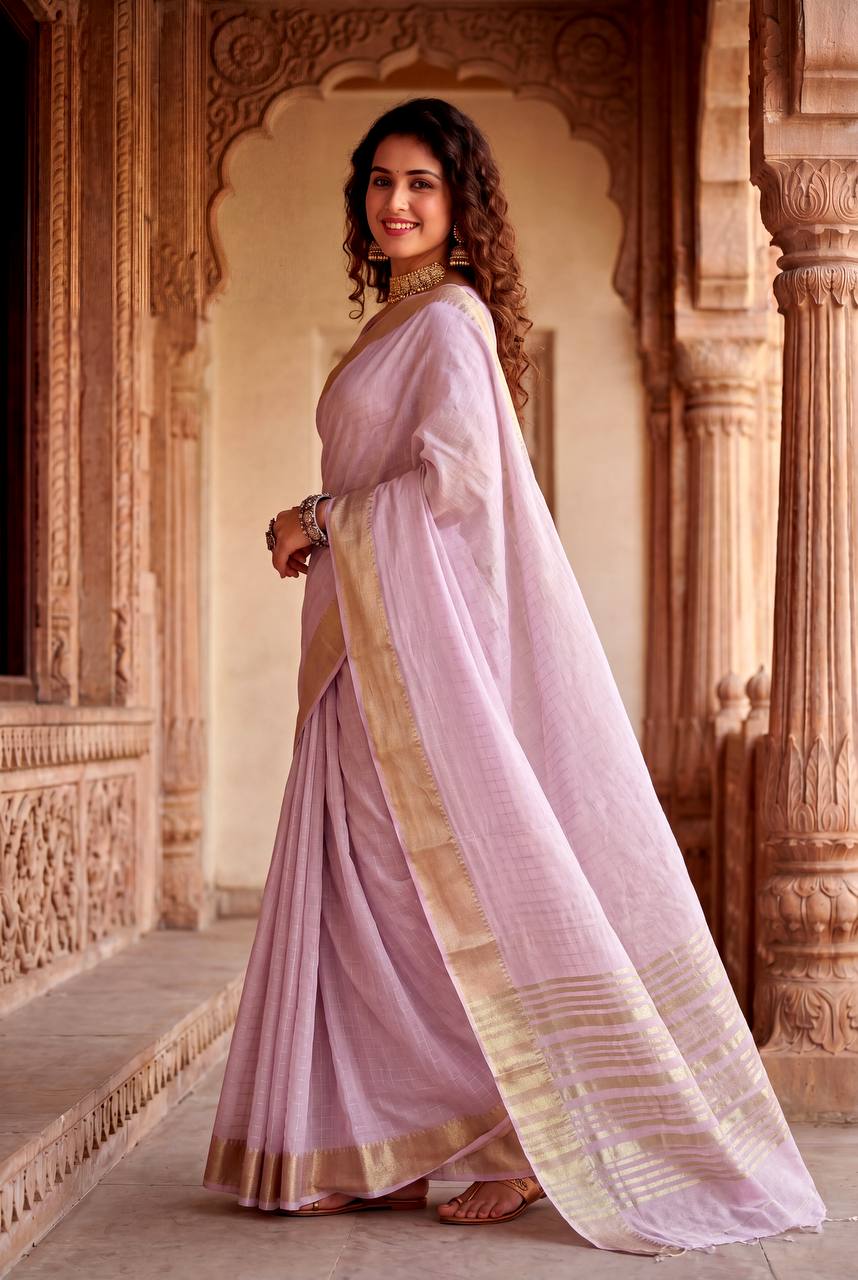 Gold Zari Linen Cotton Silk Saree