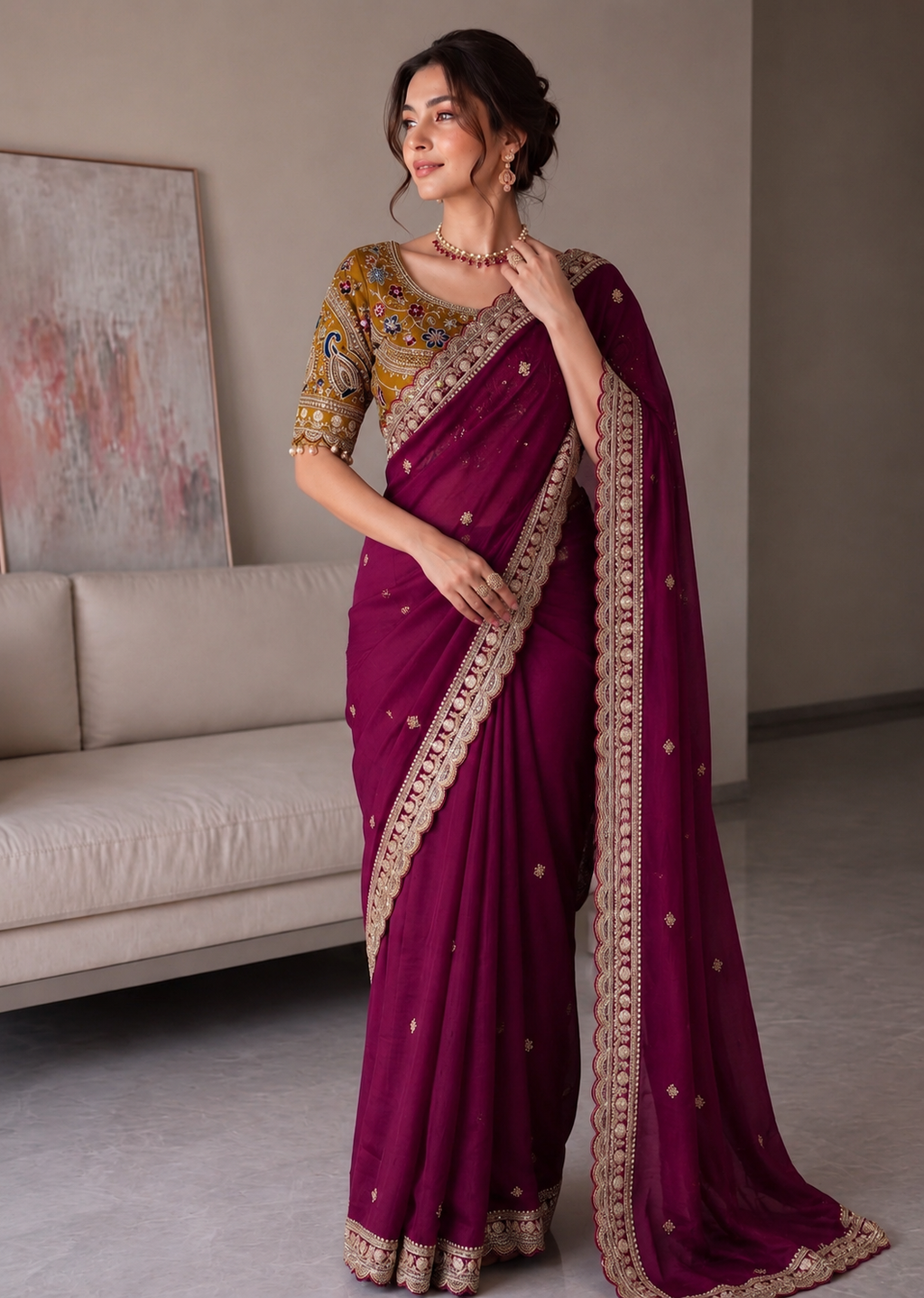Rangoli Silk Embroidered Saree with Designer Stitched Blouse