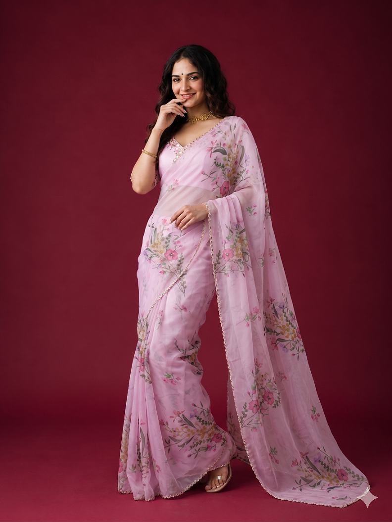 Soft Tabby Silk Saree with Sequins & Katdana Handwork