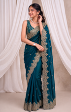 Premium Fandy Chiffon Saree with Sequins Zari Work
