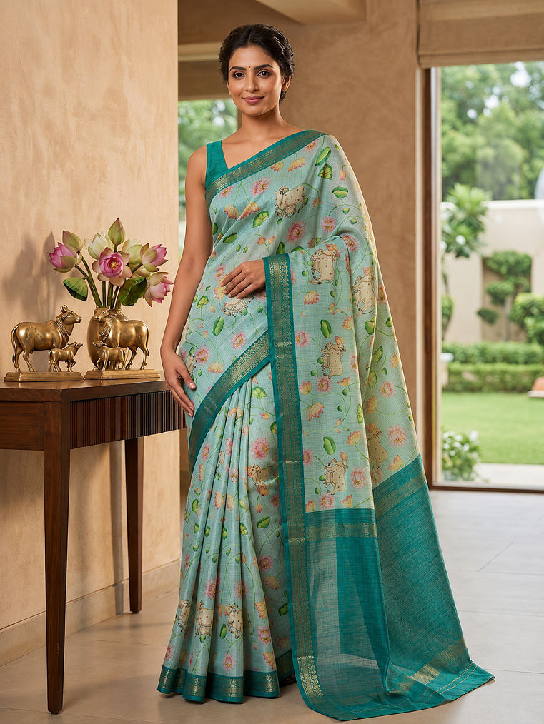 Soft Tussar Silk Digital Print Saree