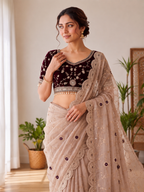 Embroidered Satin Saree with Heavy Sequin Blouse