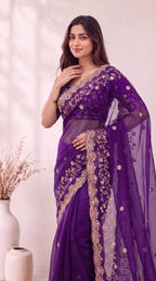 Premium Soft Fandy Satin Silk Saree with Cut Dana Work