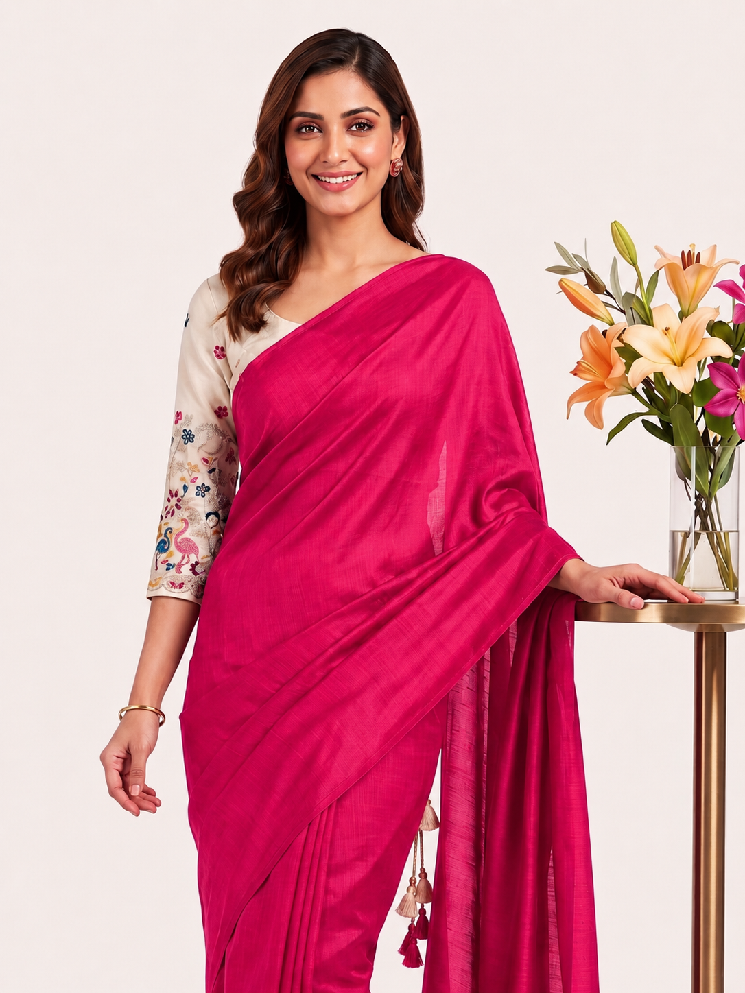 Classic Cotton Weave Saree With Stitched Blouse