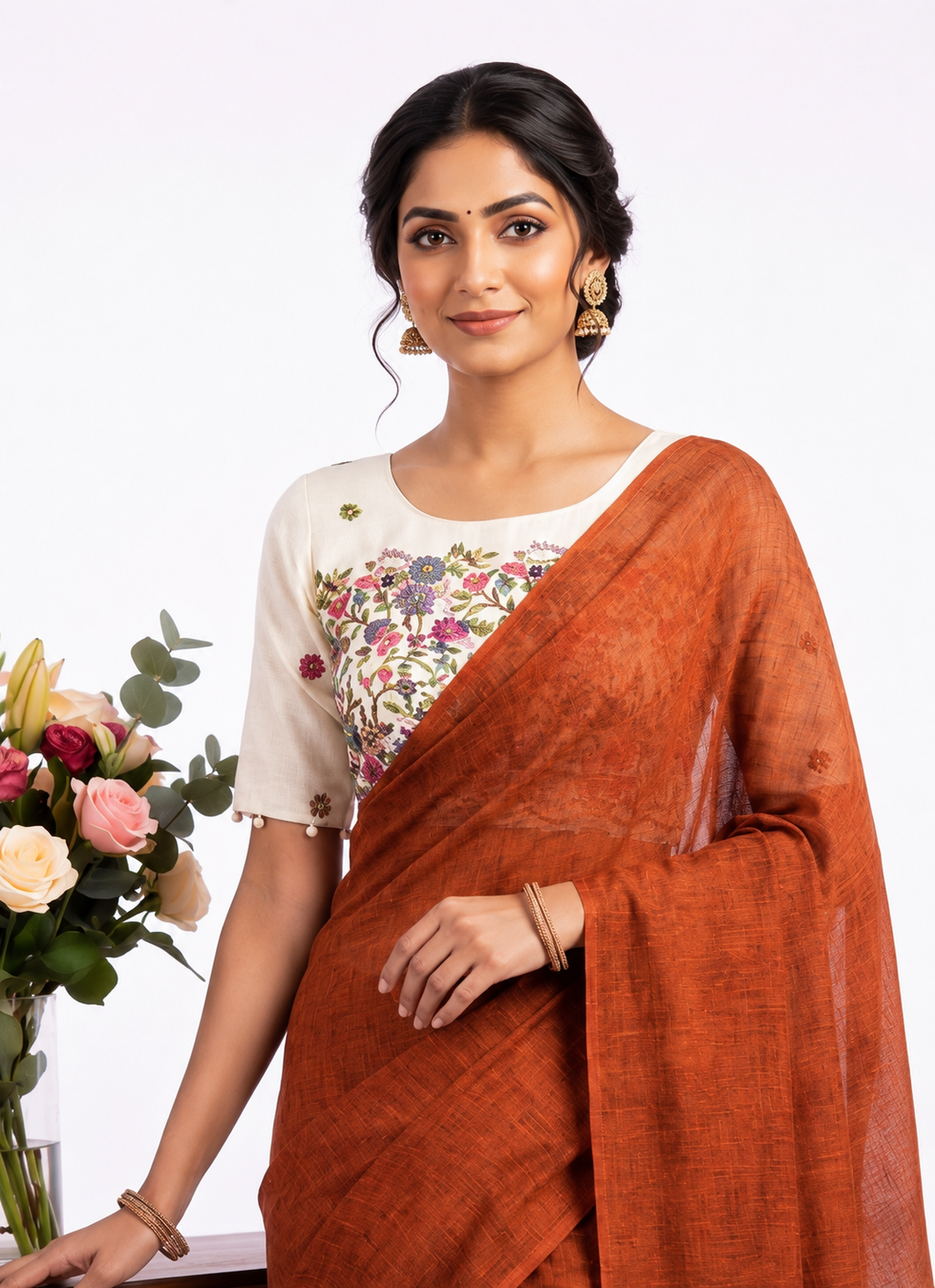 Khadi Cotton Designer Saree with Heavy Embroidered Blouse