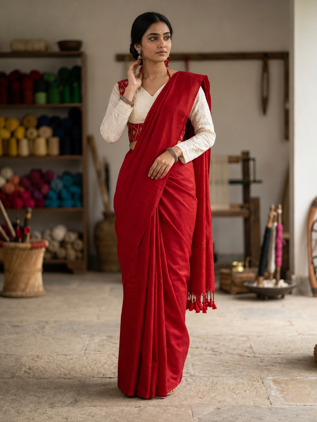 Classic Khadi Cotton Saree with Chikankari Blouse