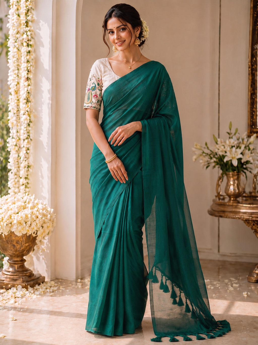 Khadi Cotton Saree with Embroidered Padded Blouse
