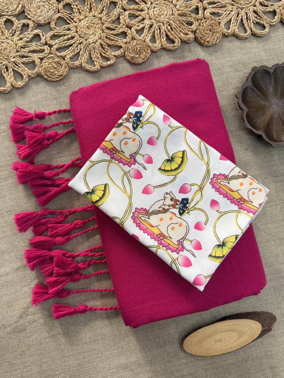 Elegant Khadi Cotton Saree with Magic Cotton Blouse