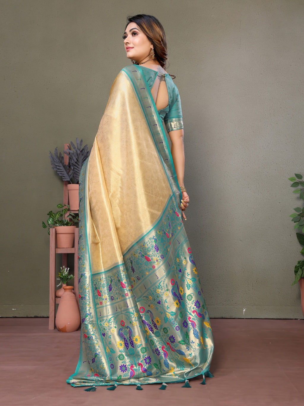 Banarasi Tissue Silk Saree with Paithani Border