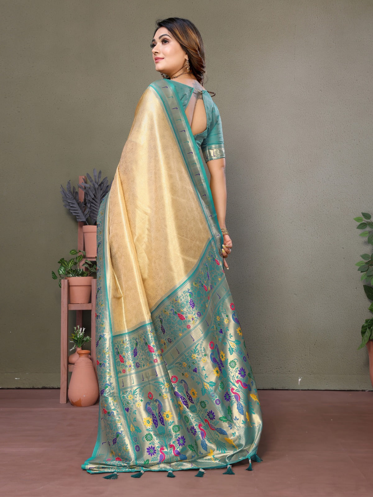 Banarasi Tissue Silk Saree with Paithani Border