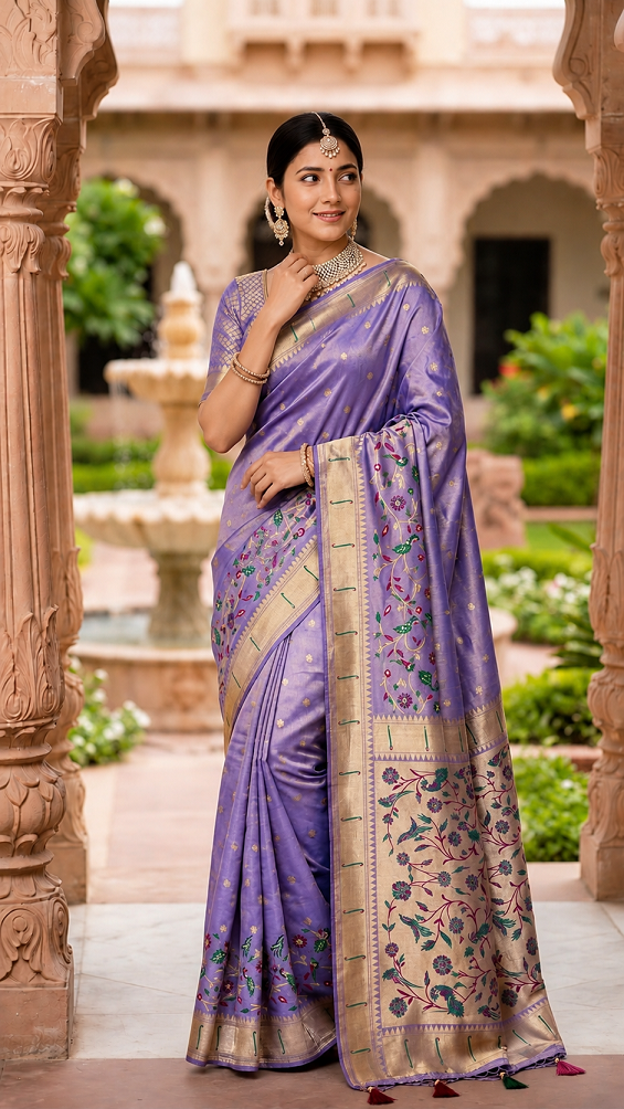 Tissue Silk Paithani Saree with Meenakari Pallu