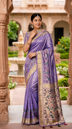Tissue Silk Paithani Saree with Meenakari Pallu
