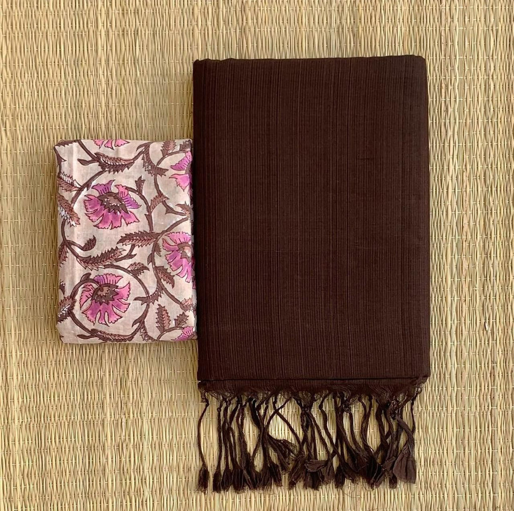 Handloom Khadi Cotton Saree with Magic Blouse
