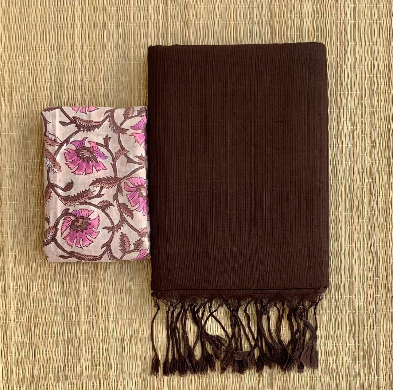 Handloom Khadi Cotton Saree with Magic Blouse