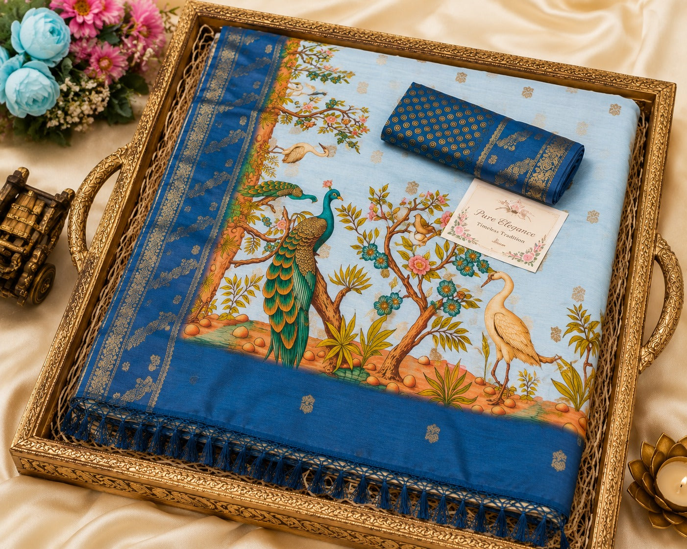 Digital Kalamkari Cotton Saree with Zari Border