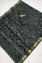 Bandhani Print Soft Silk Blend Saree with Rich Golden Zari Border